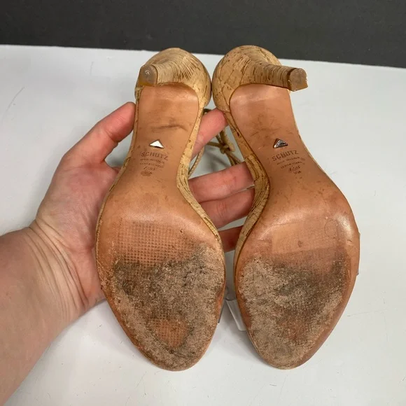 Schutz Womens Josseana Nude Beige Clear Strap Ankle Tie Heels Sandals Size 7.5 B - Picture 9 of 11